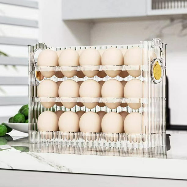 Nevera de cocina Contenedor de huevos Organizador de huevos con tapa de 3  capas de limpiar Material duradero Ahorro de espacio liviano Botón de  Transparente perfecl Titular de huevo