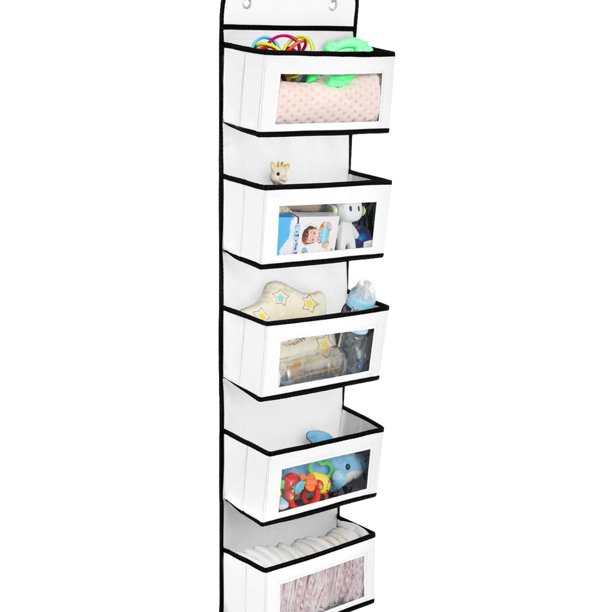 Organizador para colgar sobre la puerta, organizador de puerta de guardería  con 4 bolsillos de gran capacidad y ventanas transparentes, organizador de