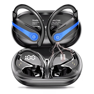 Auriculares Deportivos Belug Color Negro Con Azul Inalámbricos Bluetooth  Con Gancho