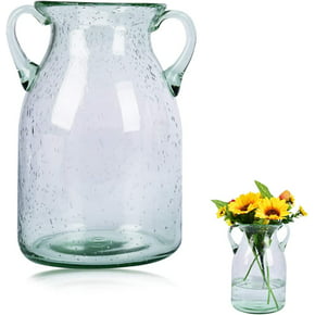 Florero colorido de cristal con asa, jarrón de cristal hecho a mano con burbujas de aire para centro de mesa decorativo del hogar (azul, morado, gris, verde) (gris, grande) Vhermosa CZJJ-ZH18-7