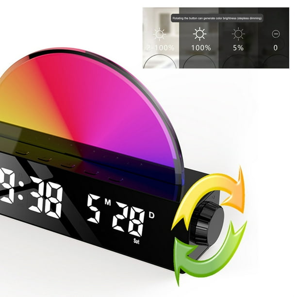 Reloj electrónico USB, lámpara de amanecer digital, reloj despertador con  luz (negro)