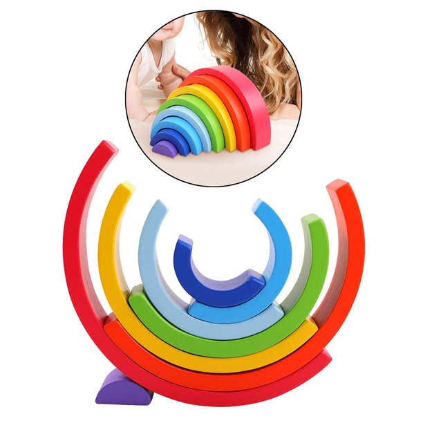 Arco iris Montessori apilable de madera, juguetes educativos de geometría,  bloques de construcción para niños y