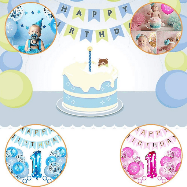 Decoración de cumpleaños para niño de 1 año, decoración de primer cumpleaños,  globo de confeti azul compatible con primer cumpleaños, cumpleaños  infantil, feliz cumpleaños Rojo Verde