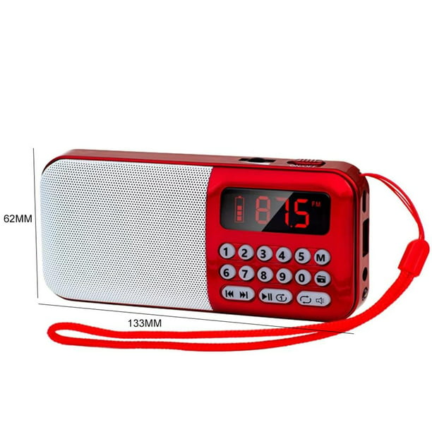 Radio Pequeña Portátil Am/fm Con Bluetooth Y Mp3, Color Rojo
