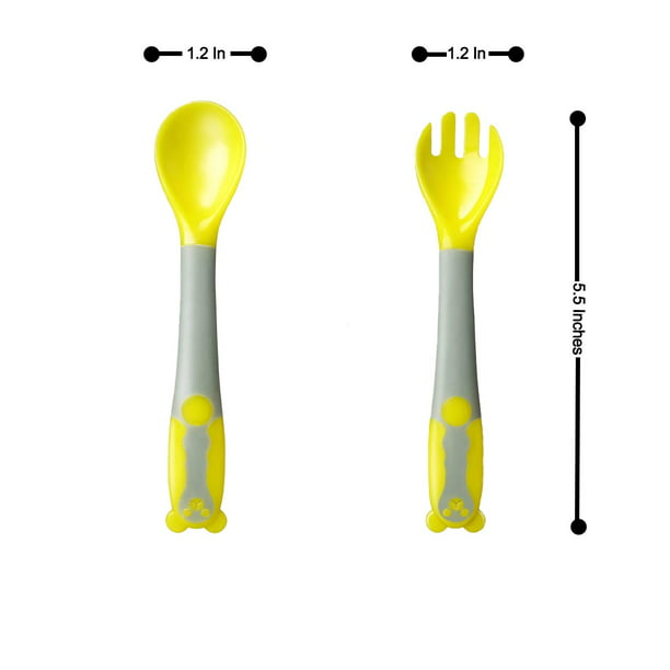 Worallymy Juego de tenedor y cuchara para bebé utensilios de entrenamiento  flexibles para niños vajilla de aprendizaje de autoalimentación color rosa  Worallymy JD735813266