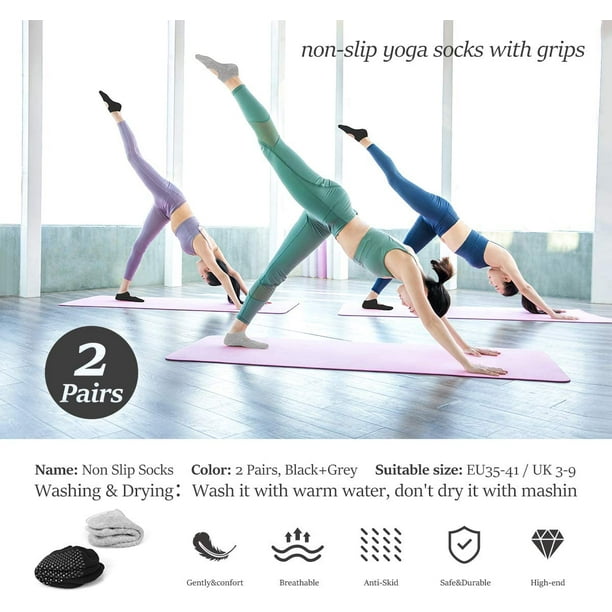Calcetines de yoga, calcetines de pilates antideslizantes, ballet de yoga,  ballet fitness para mujeres y hombres (negro+gris) Sailing Electrónica