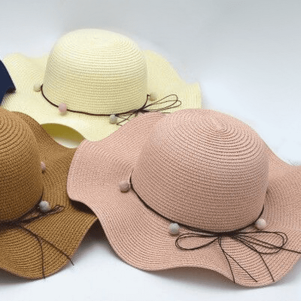boderier Sombrero de paja para mujer, sombrero de sol de playa, ganchillo  deshilachado, plegable, sombrero de paja para verano, sombreros de playa