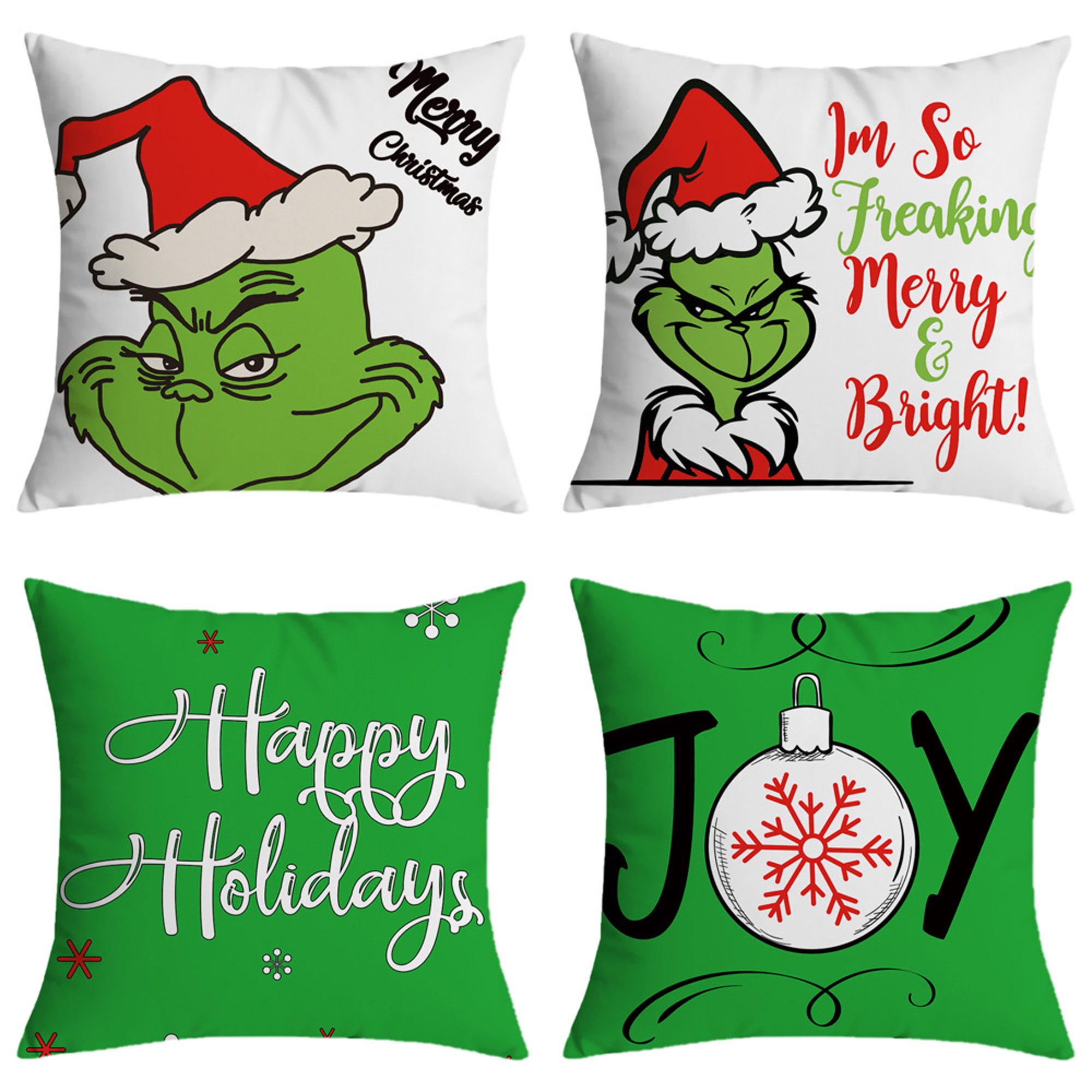 HIMATAID Juego de 4 fundas de almohada navideñas de 18 x 18 para  decoraciones navideñas de Grinch, almohadas navideñas, decoración de  granja, fundas de almohada para decoración de porche, sofá, cama