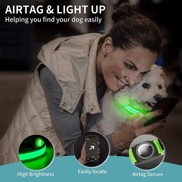 Collar de perro AirTag, collar de perro recargable con luz para perros  pequeños y medianos Adepaton Correas y Collares para Perros