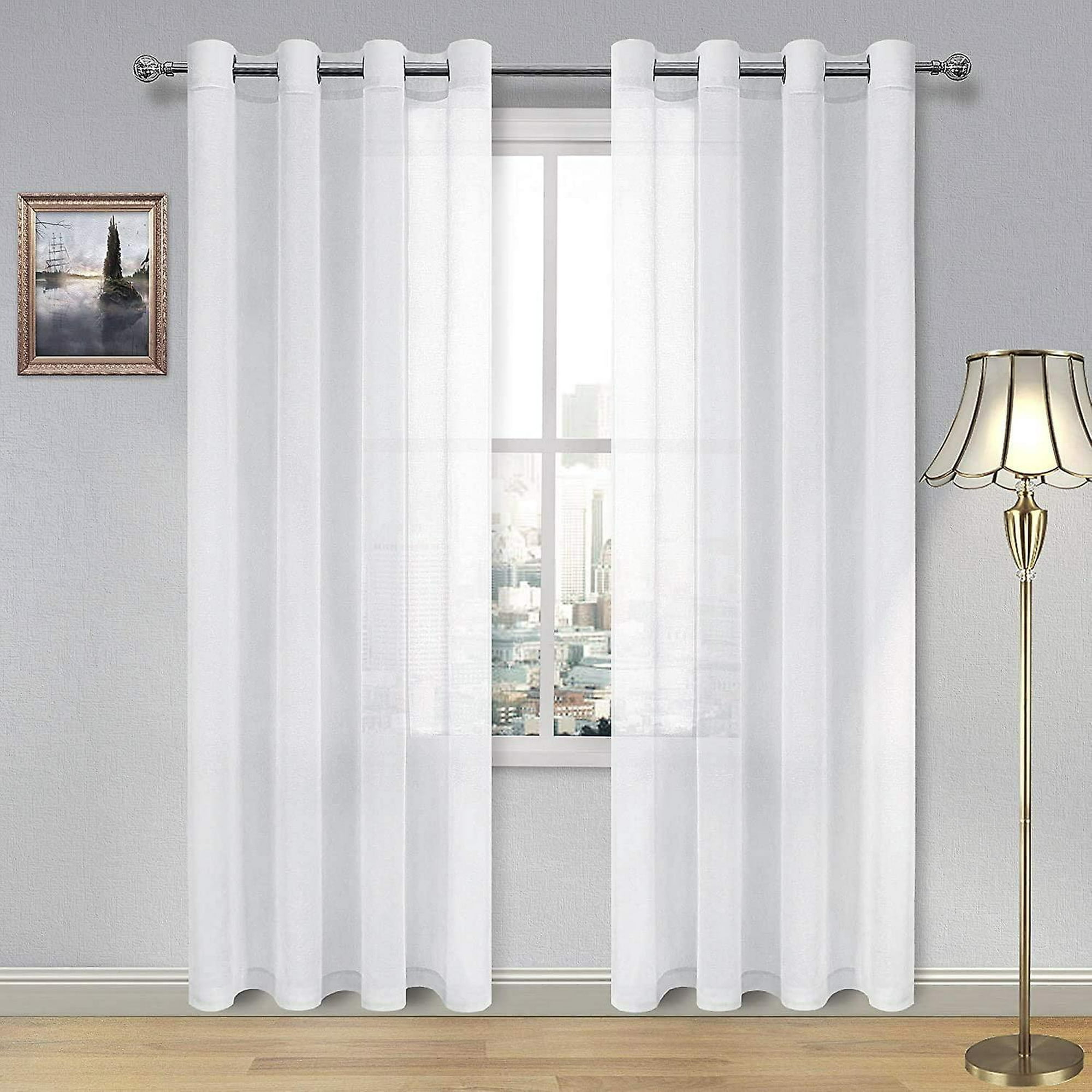  Fcosie Cortinas blancas semitransparentes para sala de estar,  cortinas y cortinas de lino reductoras de luz para dormitorio, hilo  esponjoso, paneles transparentes con ojales, tratamientos de ventana de  gasa, 72 pulgadas