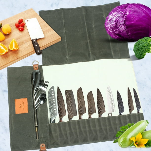 Bolsa de rollo de cuchillo Chef' soporte expandible, 10 cuchillo más que su  cuchillo , 4 cuchas y un bolsillo cremallera pa Soledad Bolsas en rollo  para cuchillos de chef