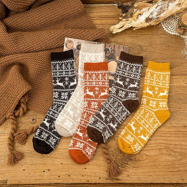 5 pares de calcetines de invierno para mujer, cálidos y acogedores, bonitos  calcetines térmicos con patrón de reno, copo de nieve, ardilla y pato  YONGSHENG 8390613221919