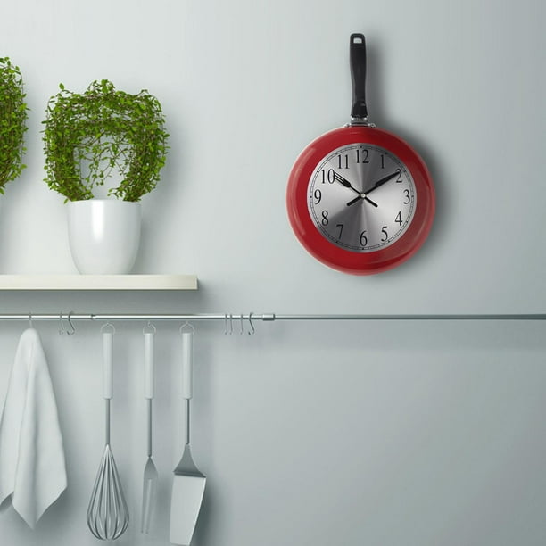 Reloj de pared de cocina - Reloj de pared decorativo con forma de sartén  Reloj de pared con diseño silencioso para el hogar