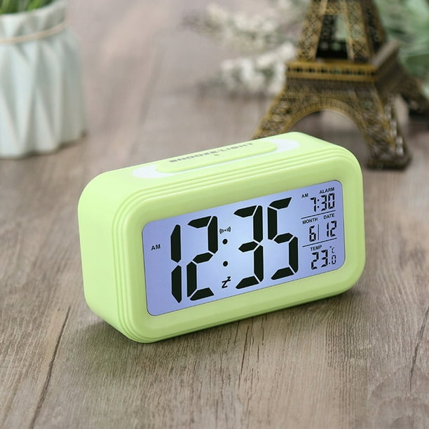 Reloj despertador digital multifuncional LED Luz inteligente Reloj  Temperatura Calendario perpetuo Verde JM