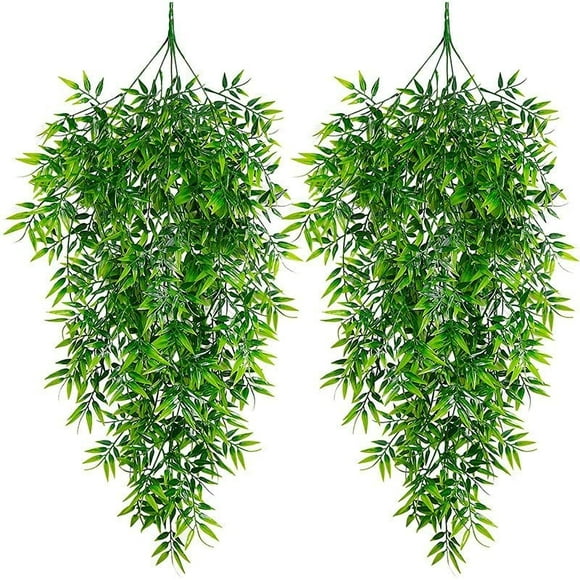 2 uds pared falsa flor de imitación hoja de vid de bambú hoja de vid verde falsa decoración del hogar al aire libre planta colgante jm