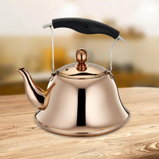 Tetera con filtro de café, tetera de agua, hervidor de té de acero  inoxidable de 1.8 L, hervidor de té dorado con filtro de calefacción y  mango de