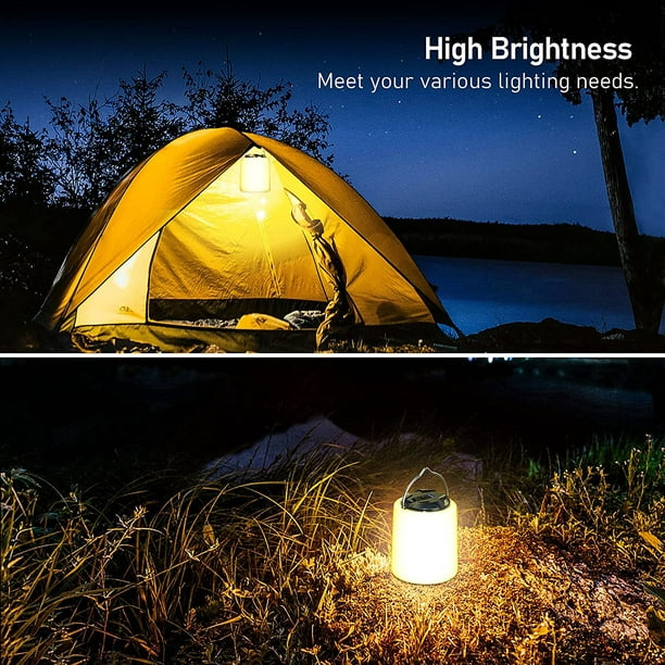 Linterna de camping recargable, lámpara LED recargable para camping, luz  blanca cálida de 3000 K, brillo ajustable, 3 modos, duración de la batería  de