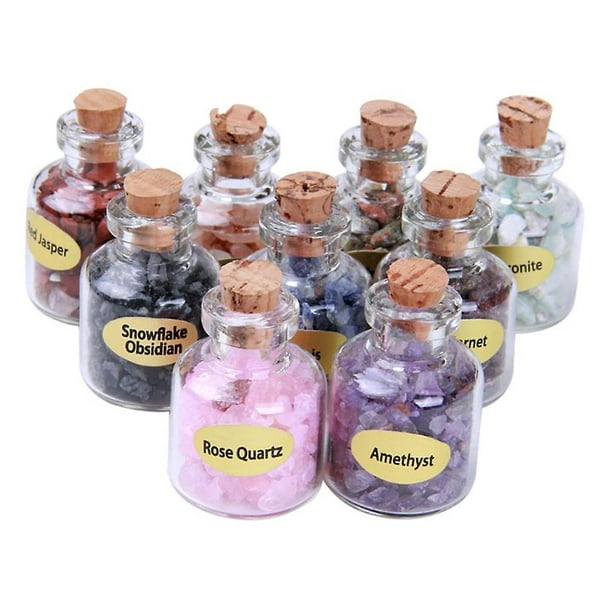 Mini botellas de piedras preciosas, 9 botellas, Chip de cristal curativo,  gemas caídas, Reiki, Wicca, juego de piedras semipreciosas, decoración  YONGSHENG