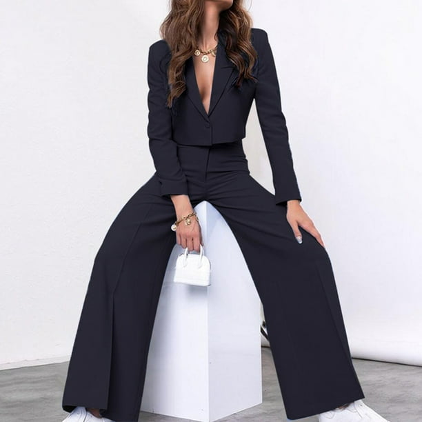 Traje de mujer Chaqueta de 2 piezas + Pantalones Moda de otoño Casual  Cuello de cobertura Oficina Dama de manga larga Blazer Sets