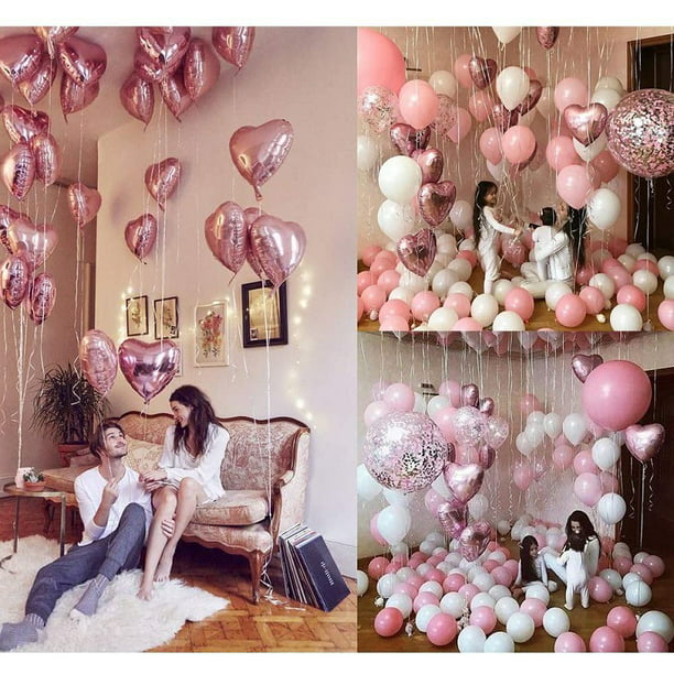 Decoración cumpleaños niña feliz cumpleaños guirnalda globos decoración  cumpleaños set con globos rosa, pompones de papel de seda rosa para decoración  cumpleaños bautizo niña Adepaton LL-1514