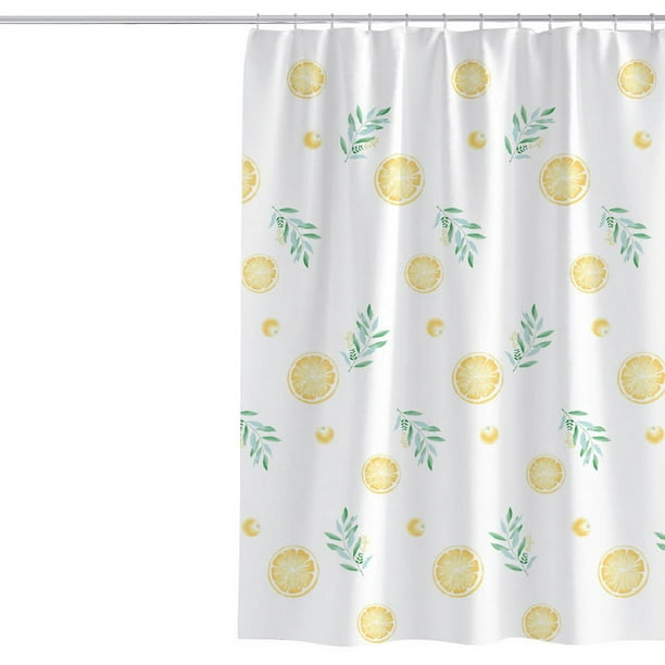 Cortinas de ducha de limón amarillo para tela de baño, decoración de diseño  de plantas de hojas verdes lindas, poliéster impermeable, lavable a máquina  con 12 ganchos de plástico, 72 × 72