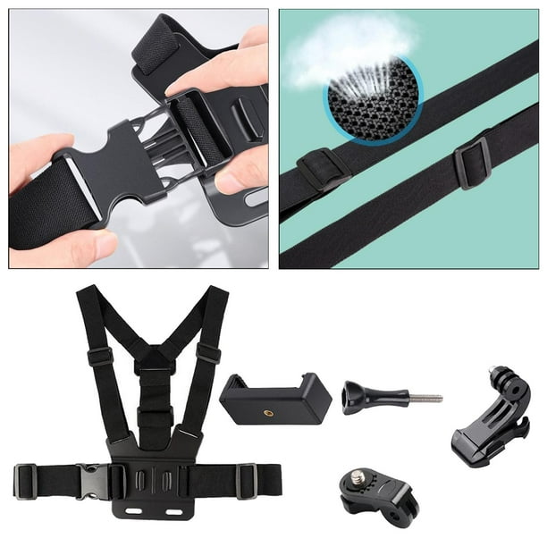 Soporte de arnés de pecho, correa de pecho ajustable para cámara de acción,  soporte de cuerpo con soporte de clip para teléfono celular, compatible