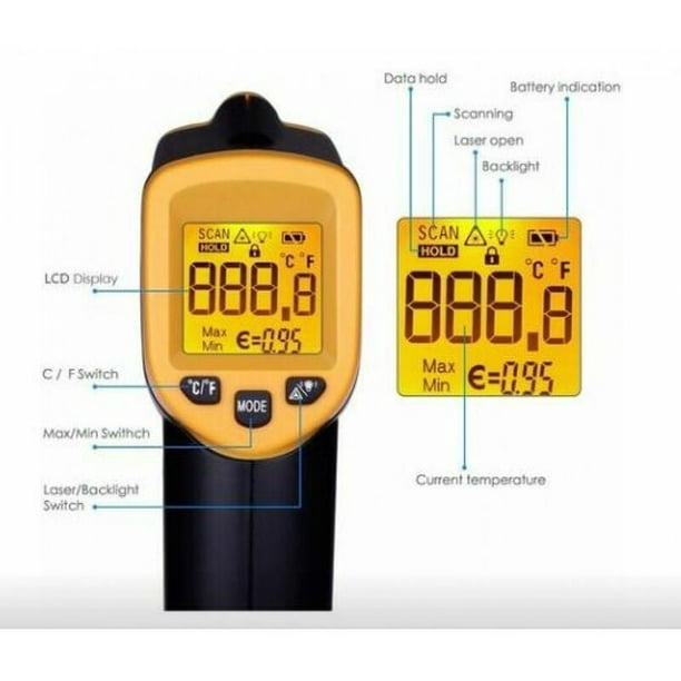 58°F~ 932°F Thermomètre Infrarouge à Main Sans Contact, LCD