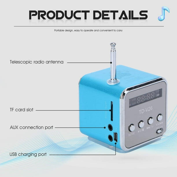 Mini altavoz Digital Música portátil Reproductor MP3/4 Micro SD/TF USB  Disco Altavoz FM Radio Mini pantalla digital Altavoz Reproductor de música