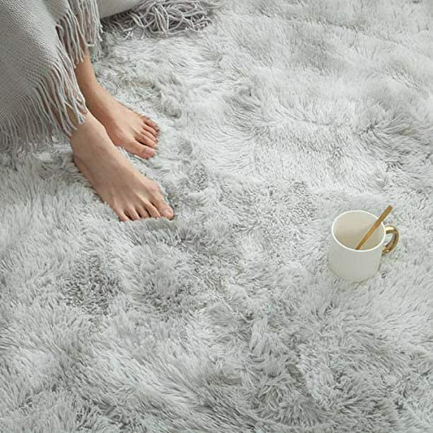 Alfombras grandes de teñido anudado morado para sala de estar, 4 x 6 pies,  alfombras peludas de felpa ultra suave, modernas alfombras peludas para