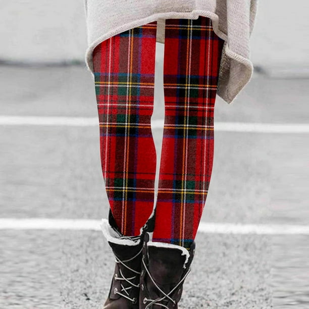 Gibobby Pantalones para el frío de mujer Pantalones largos informales de  moda con estampado a cuadros para mujer de invierno, mallas elásticas de  cintura alta ajustadas(B,CH)