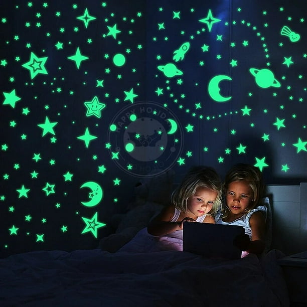 Pegatina de pared luminosa 3D para habitación de niños, pegatinas  fluorescentes de estrellas y puntos, decoración del hogar que brillan en la  oscuridad