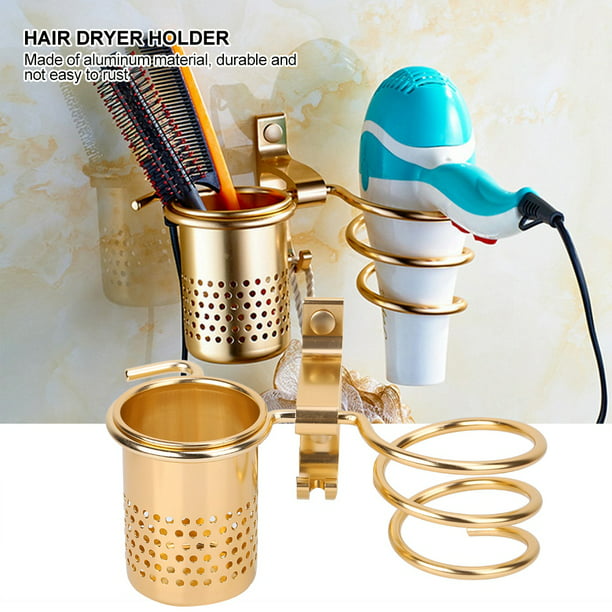 Soporte para secador de pelo montado en la pared, organizador de  herramientas de peinado para el baño, soporte para rizador, estante para  secador de