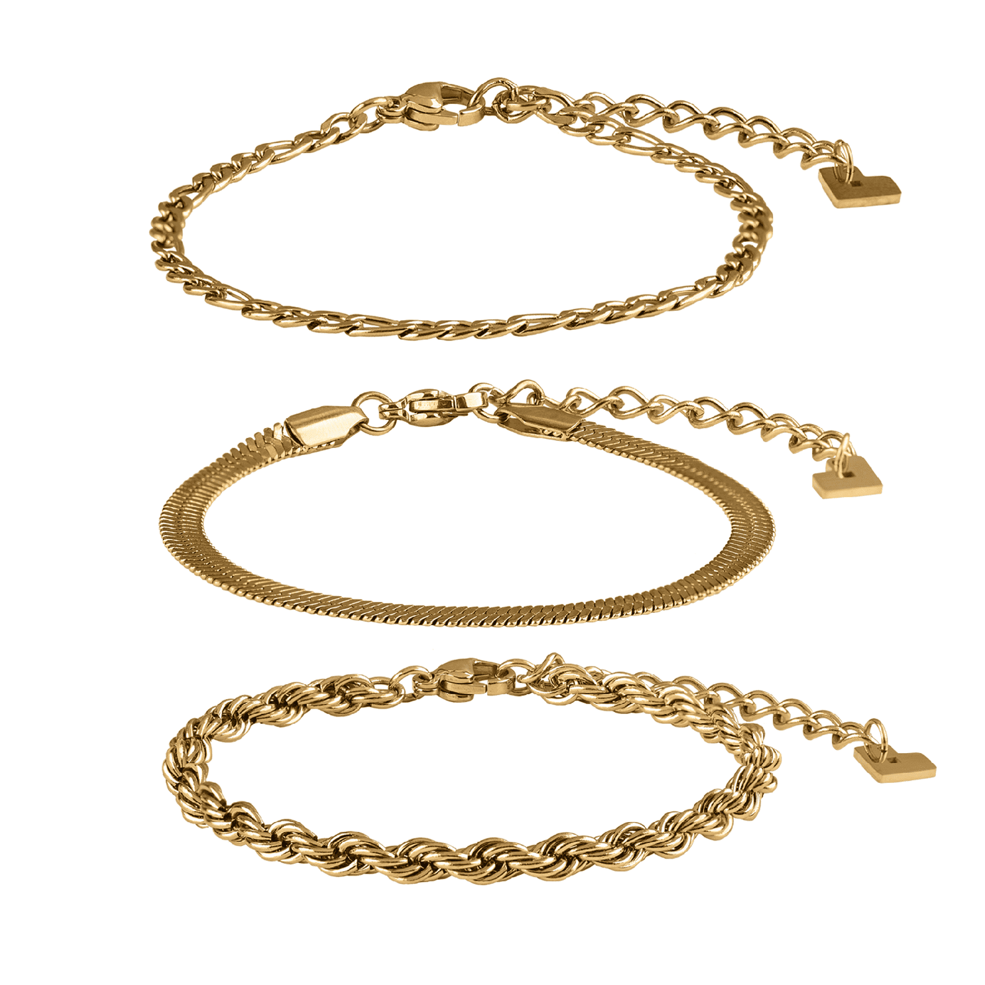 Set de 3 pulseras mujer, luckyly brazaletes tipo cadenas de acero inoxidable baño de oro 18k o color plata – joyería y accesorios ideales como regalos para mujer cumpleaños y regalos para dorado