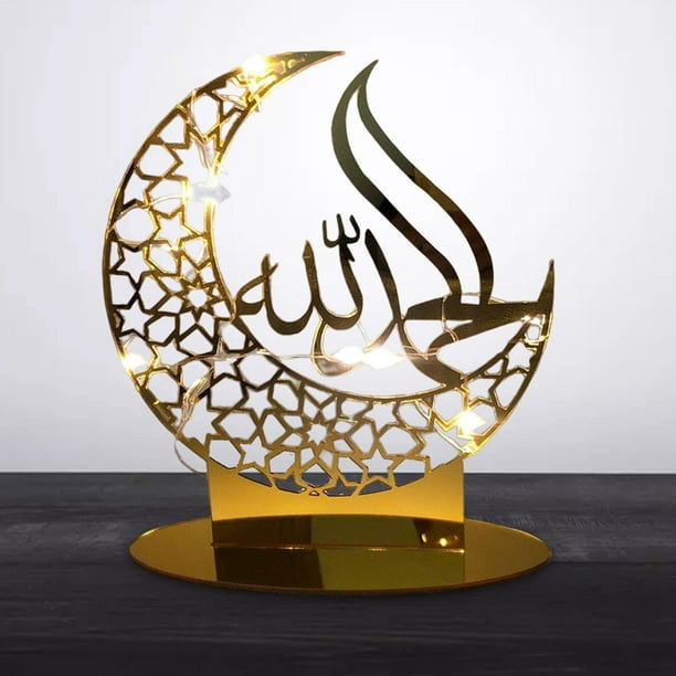 Decoración de Ramadán, decoración de dorada, adorno acrílico Eid Mubarak  para regalos de Eid de musulmana islámica de escritorio F Soledad Lámpara  de Ramadán Mubarak