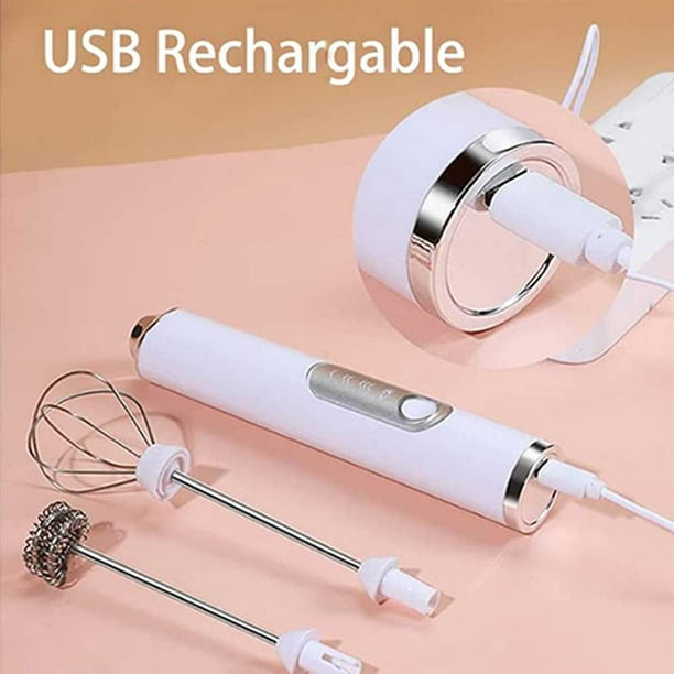 Delm Espumador de leche eléctrico USB accesorio de acero inoxidable (blanco)