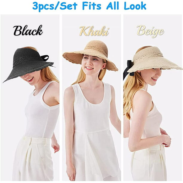sombrero de sol para mujer, sombreros de paja plegables de ala ancha,  viseras para el sol para mujer, sombrero de playa con lazo de verano  Ofspeizc