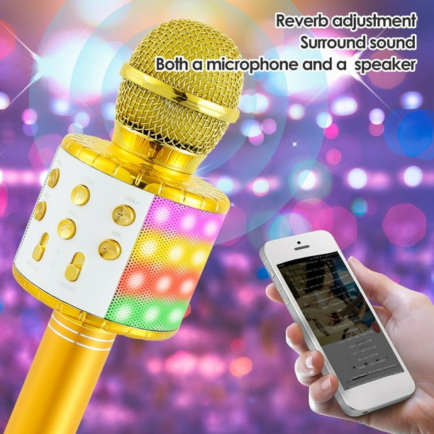 Bocina Altavoz Bluetooth Portátil con Micrófono de Karaoke, Multifunción  Inalámbrico KTV de Mano para Adultos Niños Fiestas Casa Exterior 2 Microfono