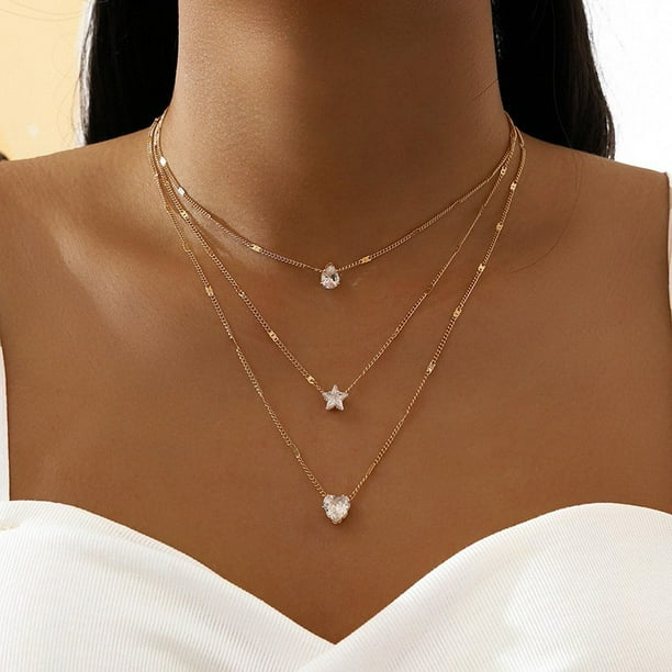 Conjunto triple collar perlas y estrellas