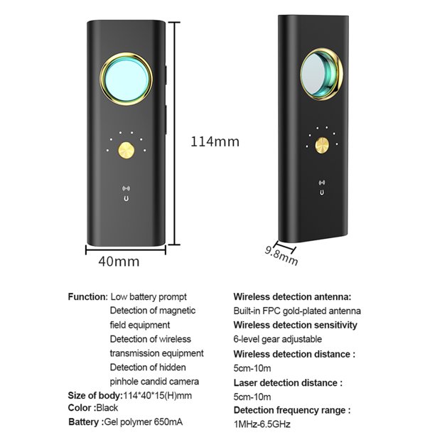 Detector Camara Espia Oculta Gps Rf Infrarrojos Recargable Color Negro