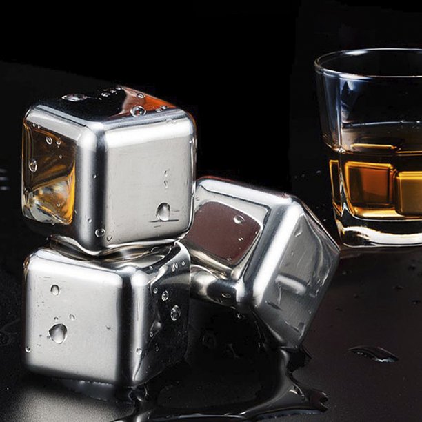 4 piezas de piedras de whisky, cubitos de hielo de acero inoxidable,  reutilizables, para whisky, cubos de hielo de metal, piedras de  enfriamiento para