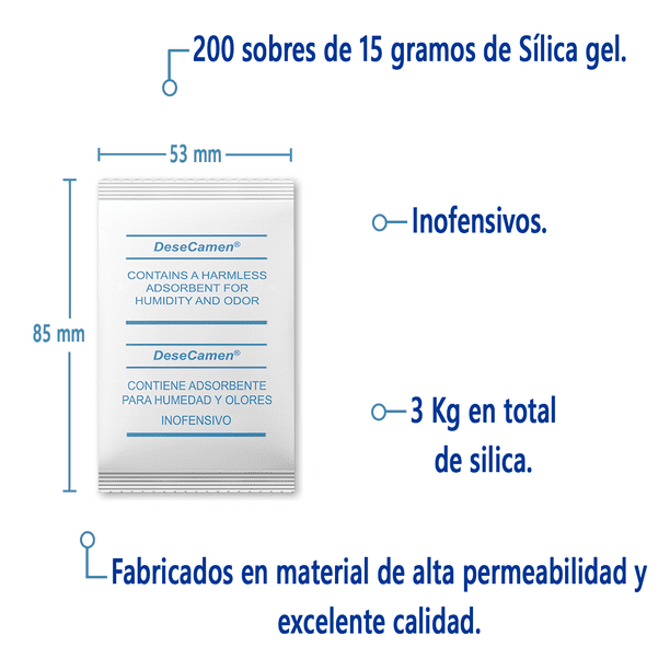 Sílica gel. 200 bolsitas de 5 gramos.