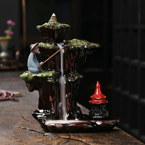 Quemador de incienso en cascada con árbol de cristales curativos, juego de  soporte de incienso de reflujo de cerámica con 30 conos de incienso de