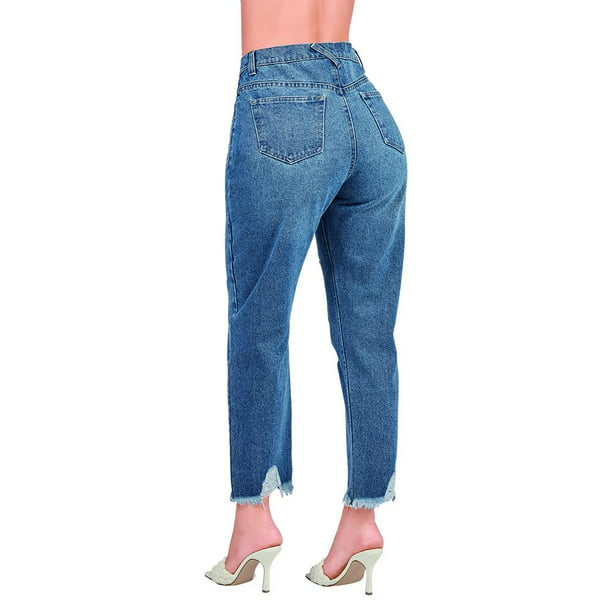 Pantalon Mezclilla Mujer Moda Tiro Alto Dama Jeans Mom