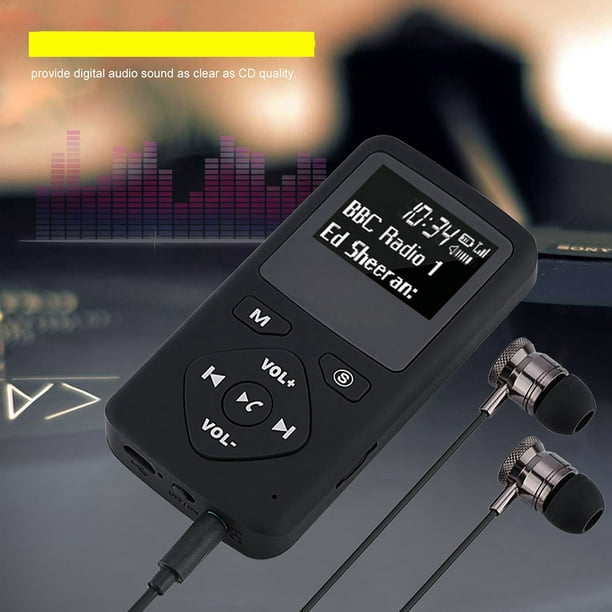 Reproductor de MP3 Bluetooth portátil con receptor de radio digital de  bolsillo DAB/DAB+ con auricular