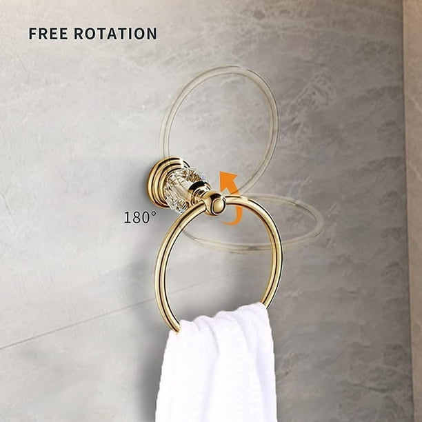 WINCASE Accesorios de baño de oro, Conjunto de barra de toalla de cristal  ajustable, juego de hardware dorado para toallas de mano, anillo, soporte  de