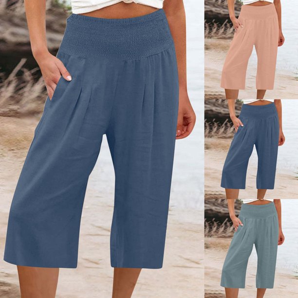 Pantalones Capri, Pantalones de algodón para mujer, Pantalones de