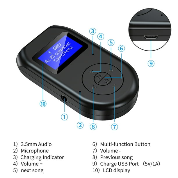Receptor transmisor Bluetooth con pantalla LCD adaptador Bluetooth