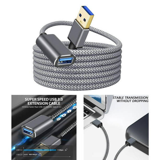 Cable de extensión USB 2.0 largo de 30 pies con concentrador, cable largo  USB macho a hembra, extensor de transferencia de datos, cable USB, conector