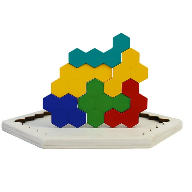  Rompecabezas hexagonal de madera para niños y adultos, bloques  de rompecabezas de cerebro, juegos de rompecabezas de forma de juguete,  bloque de patrón de tangram, geometría, lógica, IQ, STEM Montessori, regalo