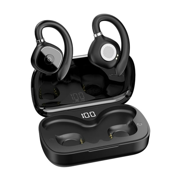 Auriculares con gancho para la oreja, inalámbricos por Bluetooth,  auriculares manos libres con cancelación de ruido y micrófono para  ejercicio, color negro
